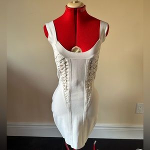 Party Season! Marciano winter white cocktail dress with gold accents